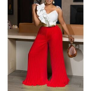 Ruffle Sleeveless Top & Wide-Leg Trouser Set